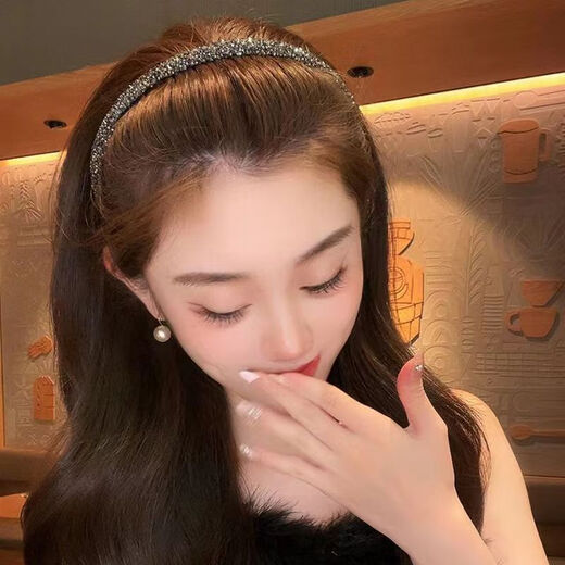 满钻发箍带齿发箍女2024新款发卡成人防滑压发洗脸头饰头箍 【亮黑色+银色】-2个装发箍