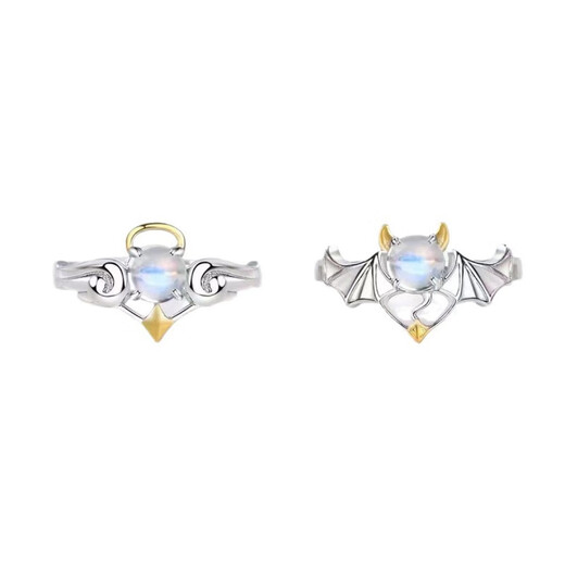 New Angel and Demon Couple Ring Fashionable Opening Adjustable Gift for Male and Female Friends J191 Angel + J192 Demon Ring Set