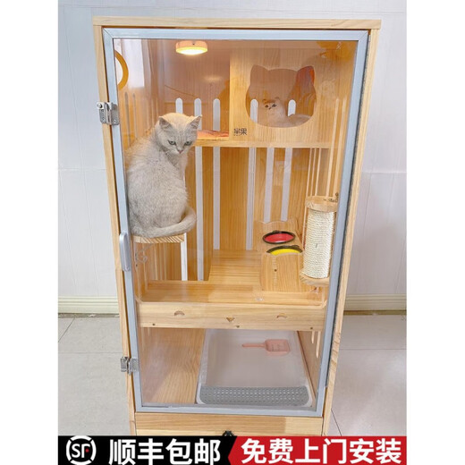 Cat villa with toilet integrated household extra large transparent cat nest that does not occupy an area cat cage solid wood panoramic cat villa cat climbing J3 model 90x60x120cm M medium size