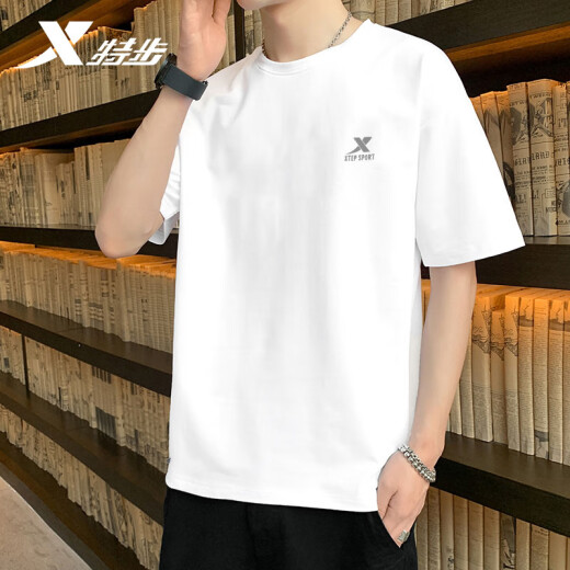 XTEP (XTEP) sports short-sleeved men's T-shirt spring and summer breathable ice silk feel quick-drying top sweat-absorbent cotton T running fitness basket fully recommended - pearl white logo quick-drying breathable L (175/96A) [Ready stock quick delivery]