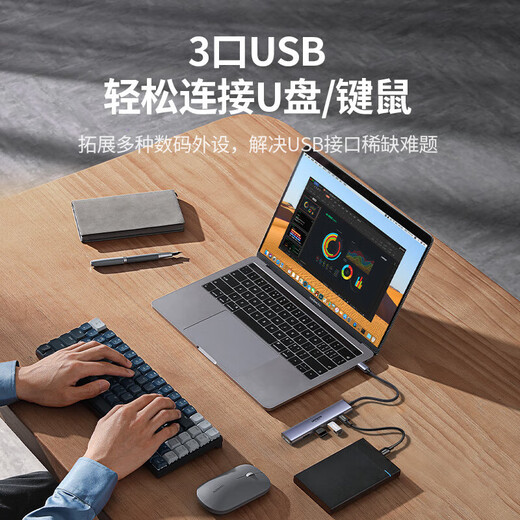 Estación de acoplamiento Tipo-C de Network Green (Ugreen) USB-C a HDMI Converter 3.0 Splitter para Apple Computer Converter MacBook Air para iPad Pro Laptop 5-In-1 [Proyección de pantalla DP 8K+Hub+PD] 15905