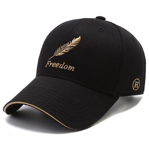 Kaooseen hats for men and women, new peaked caps for all seasons, Korean version, trendy outdoor casual fashion, feather embroidery, versatile baseball cap, feather style black