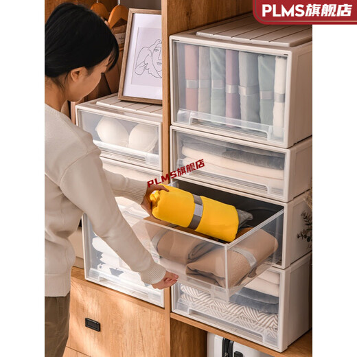 Boîte de rangement d'eau et de rangement musculaire Type de tiroir en plastique Boîte de rangement transparent Boîte de rangement Boîte de rangement de garde-robe [3523] (longueur 47 * Largeur 35 * Hauteur 23cm) Trois packages de grande valeur (transparent)