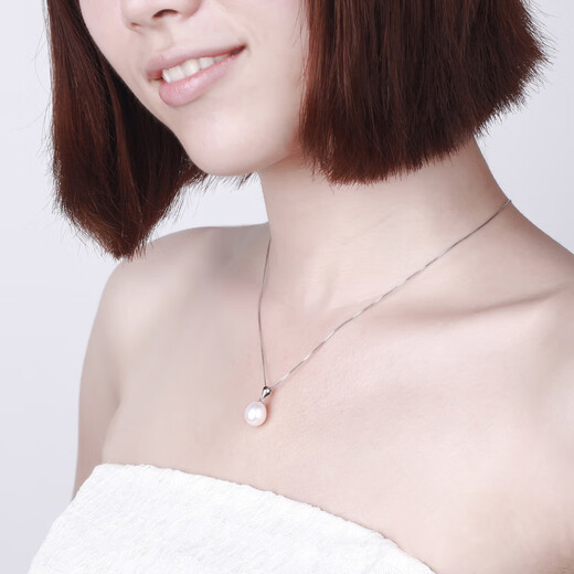 Chow Pak Fook Pearl Pendant Freshwater Pearl Pendant S925 Silver Inlaid with Drop Shape White