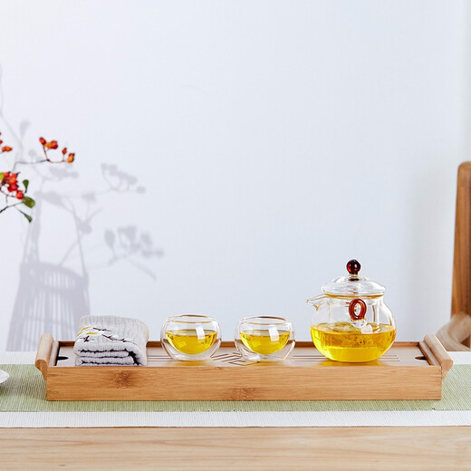 Mesni teapot, teapot, glass tea set, mini Kung Fu flower teapot, kettle, tea cup, small cup, heat-resistant double-ear teapot, filter, thickened travel tea set, one pot, two cups, wind bell kettle set