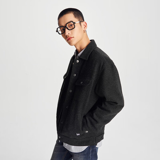 
Lee Comfortable Lapel Imitation Wool Grey Men's Long Sleeve Jacket