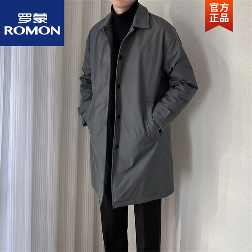 ROMON Spring and Autumn Korean Style Casual Loose Handsome Lapel Windbreaker Men's High-Quality Temperament Versatile Mid-Length Jacket. Black XL
