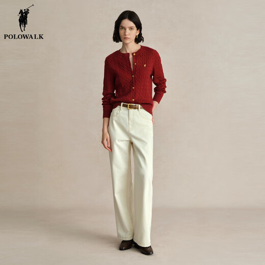 POLOWALK Knitted Sweater Women's Bottoming Shirt with Spring and Autumn Cable Knit Cardigan Spring Jacket Korean Women's Sweater Clip Burgundy Item No. AM8W53580114 L (165)