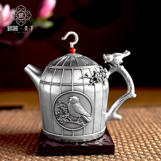 银器天下 足银茶壶999足银茶具套装 银茶杯足银煮茶烧水壶 足银功夫茶杯 玲珑茶具产品配防伪检签 玲珑银茶具套装695克配证书
