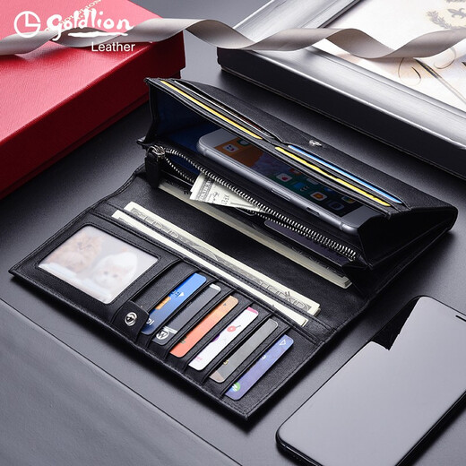 Goldlion wallet men's genuine leather long wallet multi-card slot clutch bag vegetable tanned soft cowhide youth 2025 new men's handbag black officially authorized - one fake will be fined ten