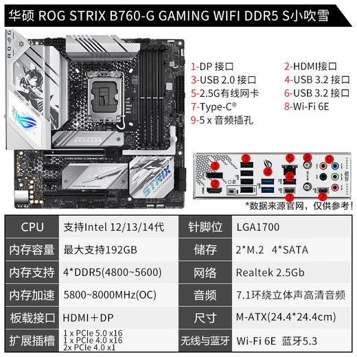 华硕（ASUS）13代CPU主板 i7 13700kf 13790f 13700f 散片 盒装 板U套装 ROG B760-G WIFI DDR5 小吹雪S i7-13700KF散片【三年店保】