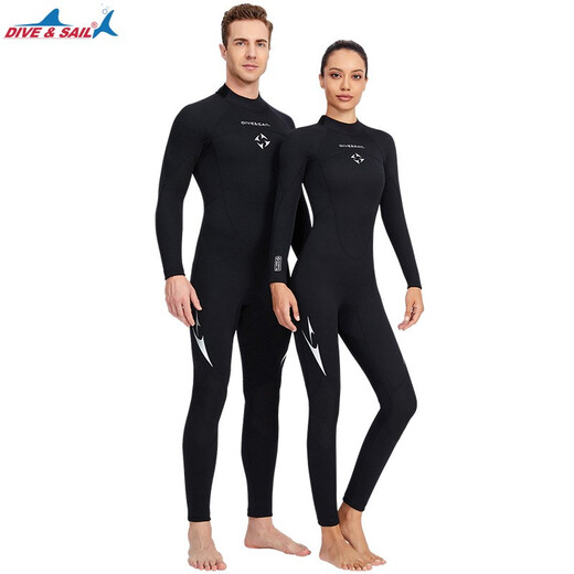Wetsuit for women one-piece men's 3mm thickened cold-proof and warm professional deep diving sunscreen long-sleeved trousers suit full-body zipper jellyfish swimsuit wet neoprene frogman freestyle equipment men's black L