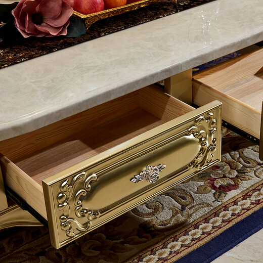 
Royal Louis European solid wood marble coffee table, rectangular four-pull champagne-colored tea table TV cabinet combination 1.8*1.8 meters with artificial stone [actual price 13780]