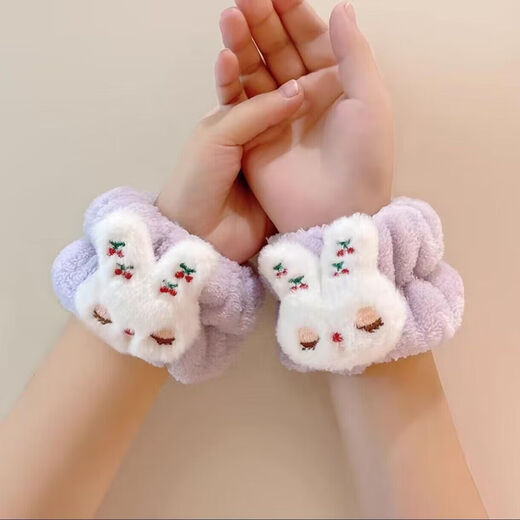 Meng Junchen super cute rabbit face wash headband girl winter wristband anti-moisture artifact headband plush headband cute headwear rabbit wristband (pink pair)