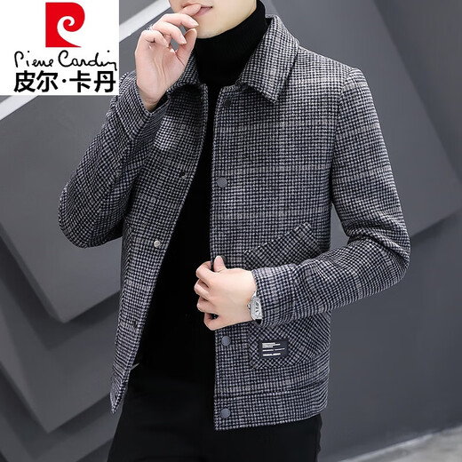 Pier Cardin High-End-Herbst- und Winter-Tweedjacke für Männer kurze Woll-Tweedjacke für Männer verdickte Kaschmirwolle Tweed Tide Strick 2905 Modelle Grau [Modell] Regular XL