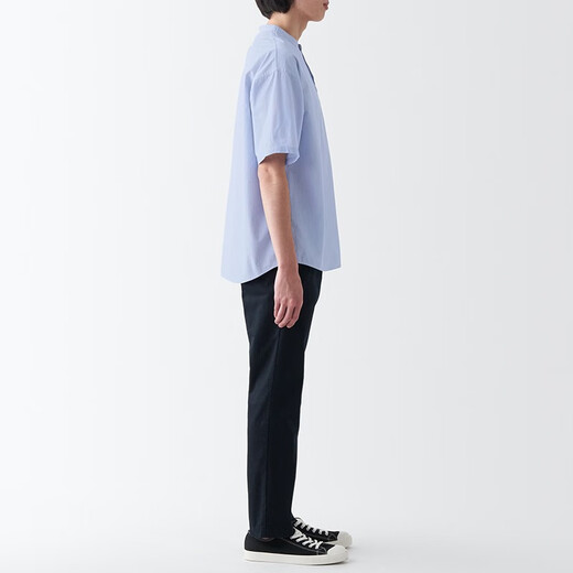 MUJI men's cool henley collar short-sleeved T-shirt casual versatile henley shirt men's bottoming shirt pure cotton sky blue stripes XXL (185/112A)