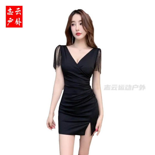 筏芯夜场工作服女夜总会连衣裙女深V礼服足疗足浴技师工作服性感包臀 3893黑色 S  建议80-95斤