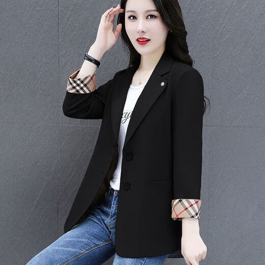 矜持范2025新款春秋夏季小西装外套女休闲气质修身薄款西服上衣套装 黑色 2XL 建议125-140斤