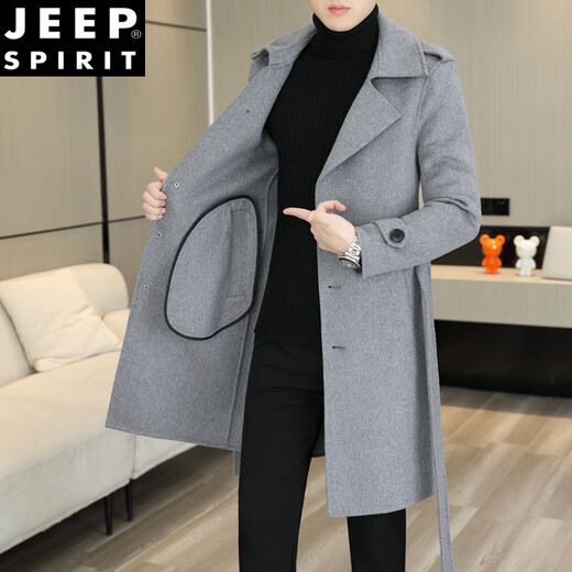 JEEP SPIRIT2025秋冬季新款双面羊毛呢大衣男士外套潮流中长款羊毛呢子风衣男 88020-卡其 M