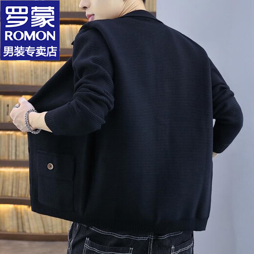
ROMON cardigan sweater men autumn new knitted sweater men sweater casual jacket men top base shirt men M621 black 2XL about 135-150 Jin [Jin equals 0.5 kg]