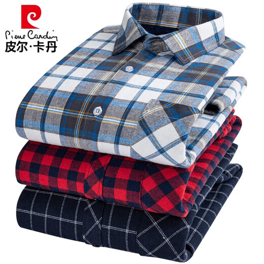 Pierre Cardin Automne et coton d'hiver Shirt chaud chaud de coton masculin Coton d'âge moyen plus velours en velours épaissis de velours chaud à carreaux BN841 Coton Velvet intégré 40 [Convient pour 120-130 poids]