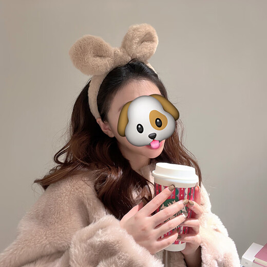 Plush bunny ear headband for women, face wash headband, Internet celebrity hairpin, headband, high skull, cute and playful hair accessory, off-white