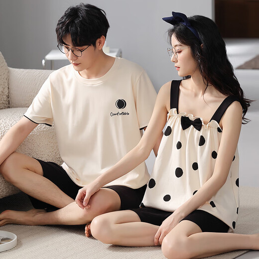
From the heart pure cotton couple pajamas for women in summer short-sleeved home clothes for men in summer Korean style casual home clothes set O 9903 M women [high 150-160 weight 80-100 Jin [Jin equals 0.5 kg]]