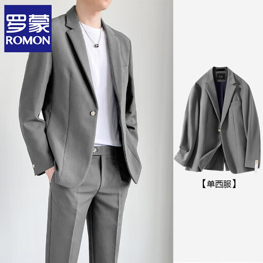 ROMON Korean style casual suit men's youth business autumn and winter handsome groom wedding small suit jacket single suit men black three-piece suit suit + pants + T-shirt XL