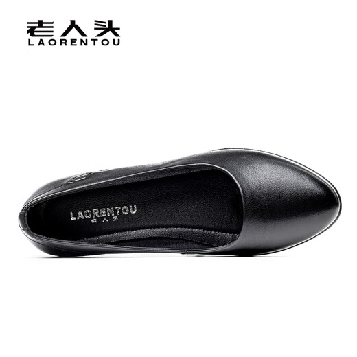 老人头（LAORENTOU）女鞋粗跟鞋素面通勤鞋浅口圆头套脚单鞋妈妈鞋 LB13553 黑 36