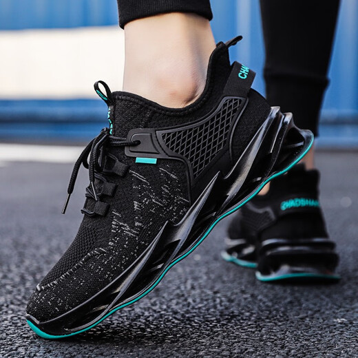 GUQIAN summer breathable men's shoes 2025 new shoes men's mesh shoes sports running casual and versatile black trendy shoes black and blue 42 (260mm)