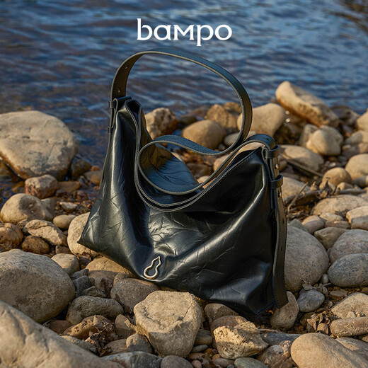 Banpo Decoration Family (bampo) medium cotton bag hobo tote bag first layer cowhide large capacity shoulder crossbody bag soft bag gift girlfriend ink black (medium upgraded zipper version)