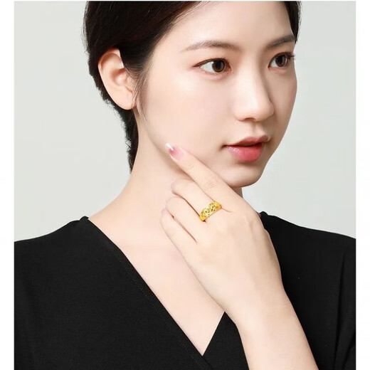 Yingtang Old Phoenix Gold Store model pure gold 999 pure silver ring for women with baby's breath gold-covered and silver-covered live mouth pair ring ring adjustable gold-covered silver baby's breath ring with the same style as Lao Fengxiang. Collect and receive certificate + receipt + gift box 1.2g same style with Lao Fengxiang