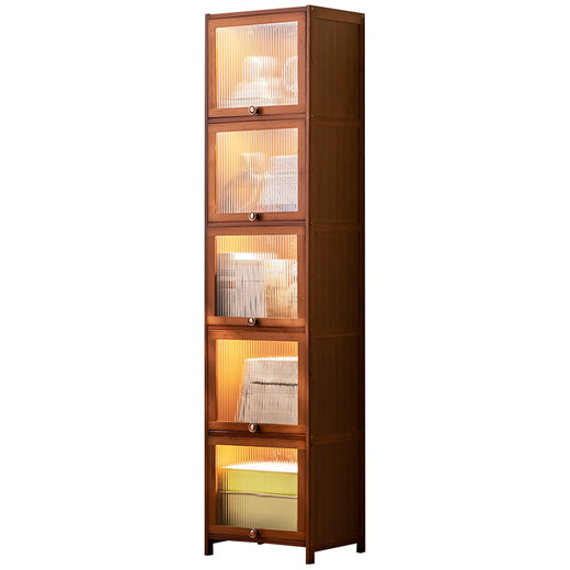 Trojan household floor-to-ceiling bookshelf with door small narrow bookcase living room storage cabinet bedroom storage cabinet library Changhong transparent door five layers 40 long