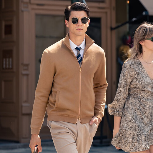 Mr. Bu Basulan wool zipper stand-up collar spring cardigan sweater men's sweater BT12128 piano black 2XL (185)