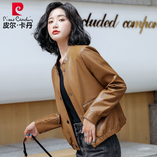 Pier Cardin Haining de chaqueta de cuero de cuero de cuero y otoño chaqueta de cuero corta 2025 Nuevo estilo coreano Negro pequeño y de moda Negro [buen cuero] L Recomendado 100-110Jin [Jin equivale a 0.5 kg]