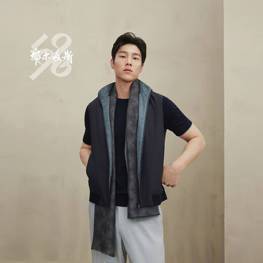 Ordos 1980 Autumn and Winter Worsted Cashmere Warm and Comfortable Scarf Men's Simple Cashmere Scarf 1980 Gray 180cmX60cm