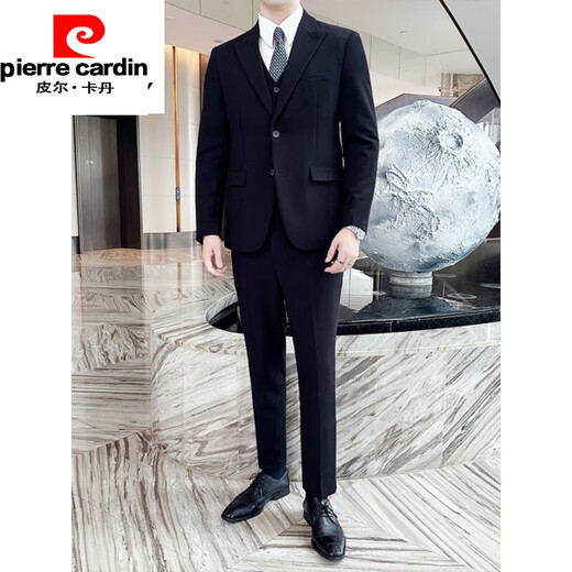 Pierre Cardin casual blazer men's solid color simple and versatile two-button British slim handsome suit trendy new product dark green suit + pants M