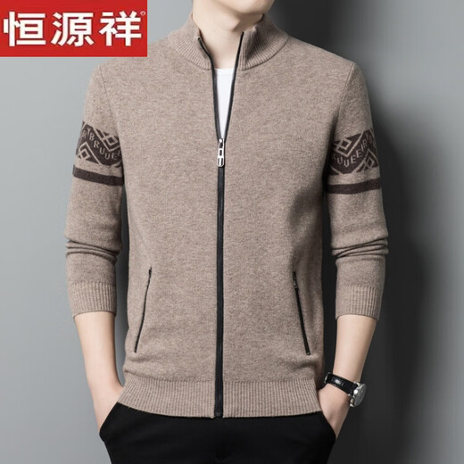 
Hengyuanxiang 100% pure cardigan cardigan men's knitted jacket autumn and winter stand-up collar zipper sweater casual middle-aged daddy suit gray XL