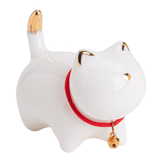 SUSHI CERAMICS mutton fat jade porcelain tea set accessories tea pet gold painted kitten J0876