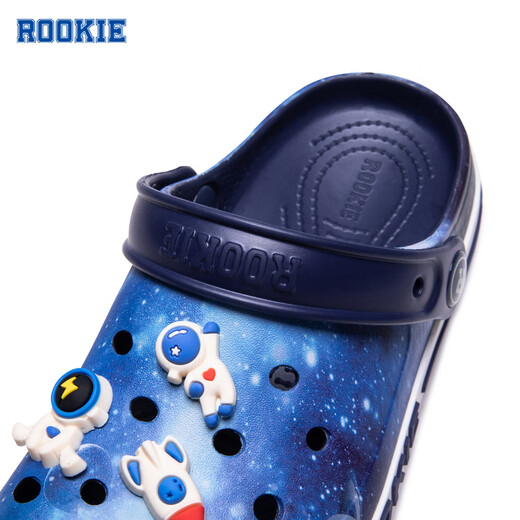 ROOKIE children's shoes for boys and girls, summer new children's beach toe-cap sandals, with 6 cartoon buckles, feather white/midnight blue 29 30, suitable for feet 18-18.5cm long
