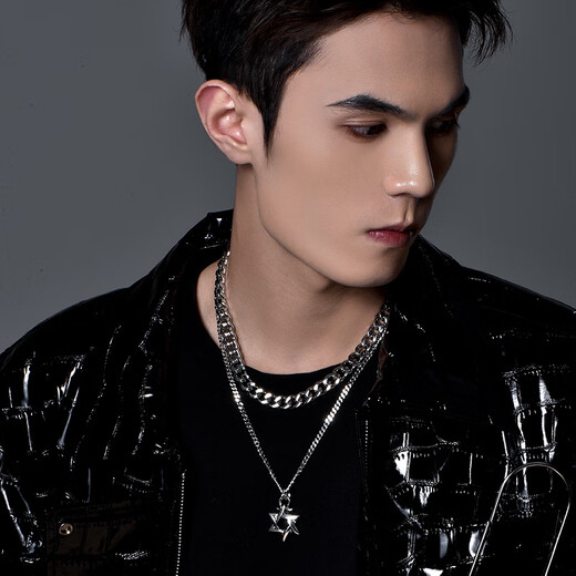 Mingyang Decorative Sea 925 silver six-pointed star necklace men's Cuban chain trendy brand pendant versatile hip-hop European and American rock niche accessories six-pointed star pendant + Cuban silver chain (55cm)