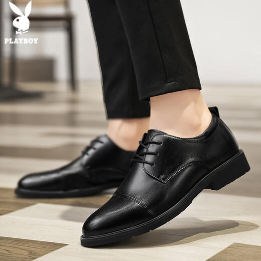 Playboy (PLAYBOY) leather shoes men's shoes 2025 autumn and winter formal shoes men's simple British business casual shoes black 40