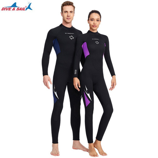 Wetsuit for women one-piece men's 3mm thickened cold-proof and warm professional deep diving sunscreen long-sleeved trousers suit full-body zipper jellyfish swimsuit wet neoprene frogman freestyle equipment men's black L