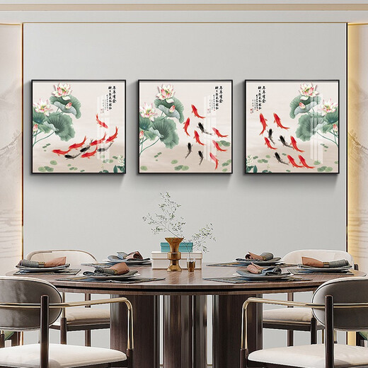 Xiaolulin Chinese style Jiuyu drawing decoration painting restaurant painting study office tea room hanging painting entrance entrance cabinet living room mural 15911 surplus year after year tempered crystal porcelain 70*70 black frame