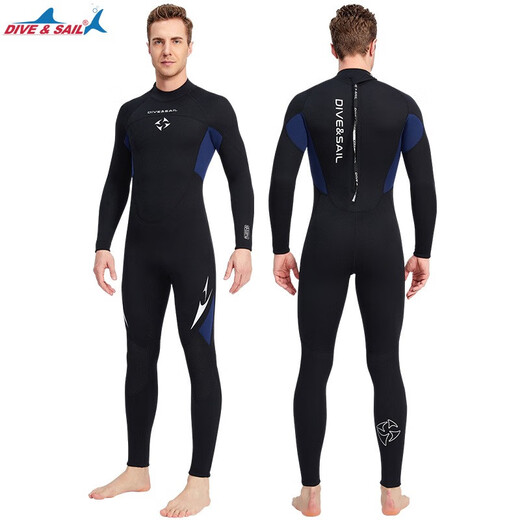 Wetsuit for women one-piece men's 3mm thickened cold-proof and warm professional deep diving sunscreen long-sleeved trousers suit full-body zipper jellyfish swimsuit wet neoprene frogman freestyle equipment men's black L