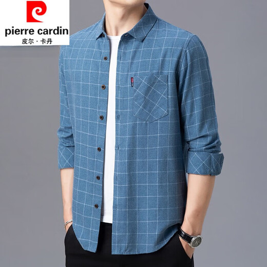 Pier Cardin Pure Cotton Комфортный рубашка с длинными рукавами мужская весна и осень средних и пожилых клетчатых клетчатых клетчатых клетчатых рубашков крупноразмерной рубашки с ватной рубашкой 6626 Синий тонкий стиль 180/2xl Рекомендуется 145-160JIN [JIN равняется 0,5 кг]