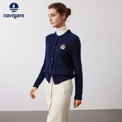 Navigare Italian dinghy full wool long-sleeved knitted cardigan warm sweater 2334094508 navy blue M