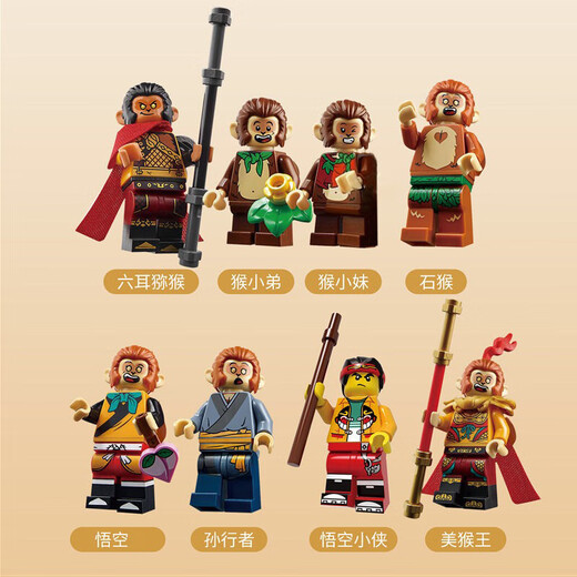Compatible con la serie Sun Wukong Xiaohan Figura Regalo de cumpleaños de los niños Viaje ensamblado a los regalos de juguete de West, partículas de tres matrices de hojas de hueso blanco 1098 [con 5 figuras]