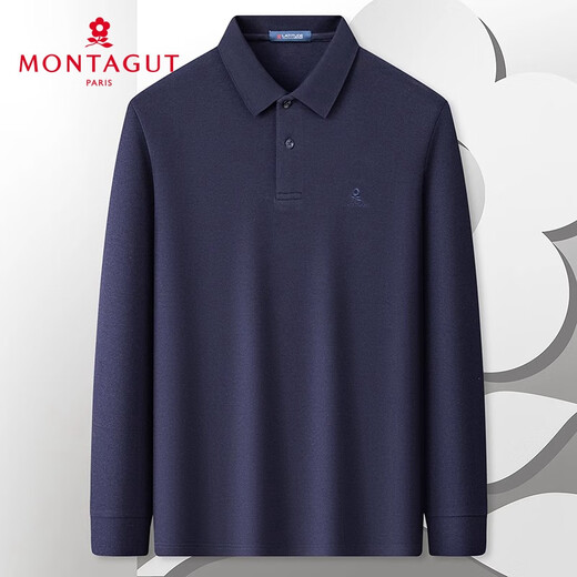 MONTAGUT long-sleeved POLO shirt men's spring lapel Xinjiang cotton skin-friendly business casual T-shirt Navy XL (52)