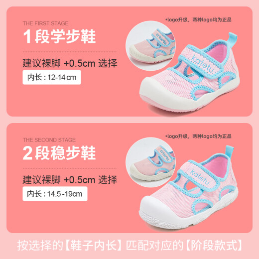 Katetu children's sandals, breathable baby breathable surface shoes, children's soft-soled non-fallable toddler functional shoes XBI32 pink blue inner length 13cm 21 size (suitable for feet 12.5cm long)